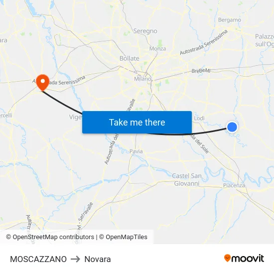 Moscazzano to Novara map