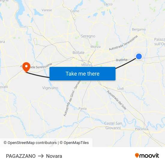 PAGAZZANO to Novara map