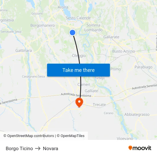 Borgo Ticino to Novara map