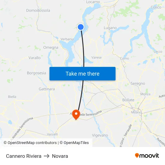 Cannero Riviera to Novara map