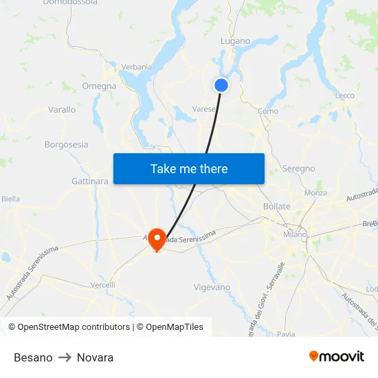 Besano to Novara map