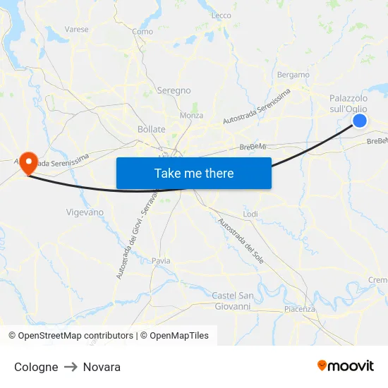Cologne to Novara map