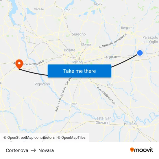 Cortenova to Novara map