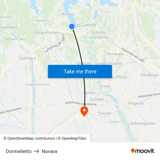 Dormelletto to Novara map