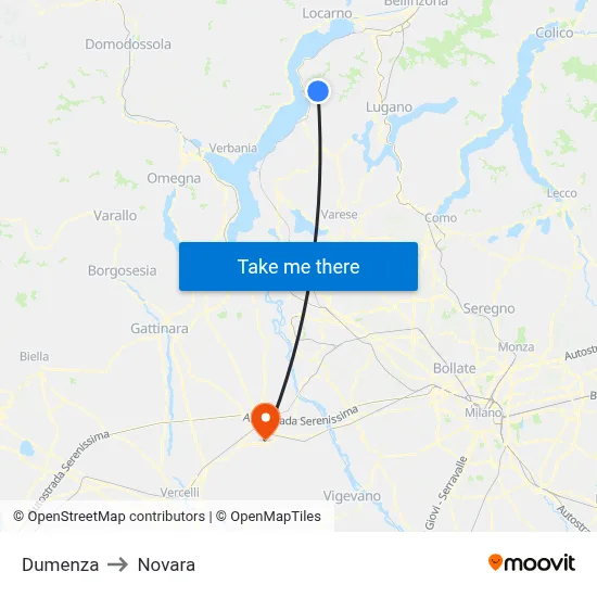 Dumenza to Novara map