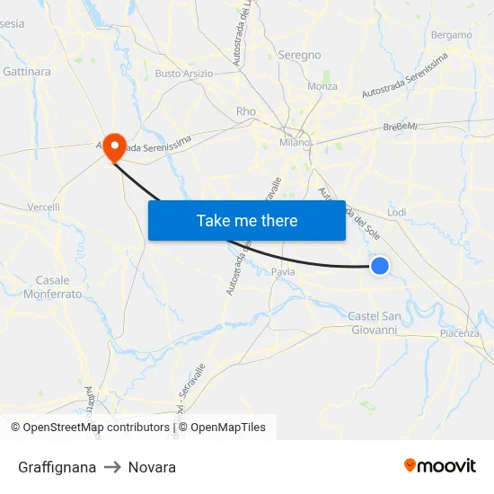 Graffignana to Novara map