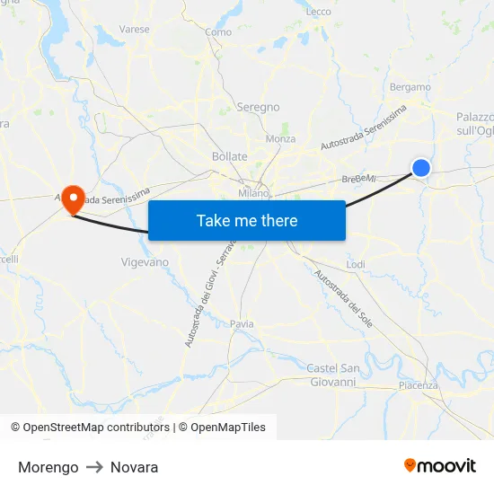 Morengo to Novara map