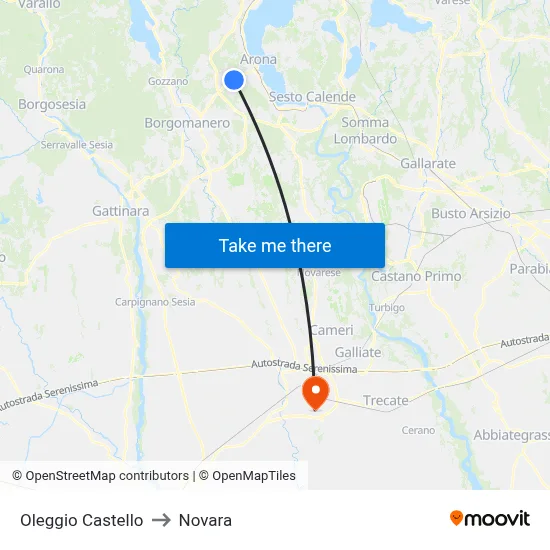 Oleggio Castello to Novara map