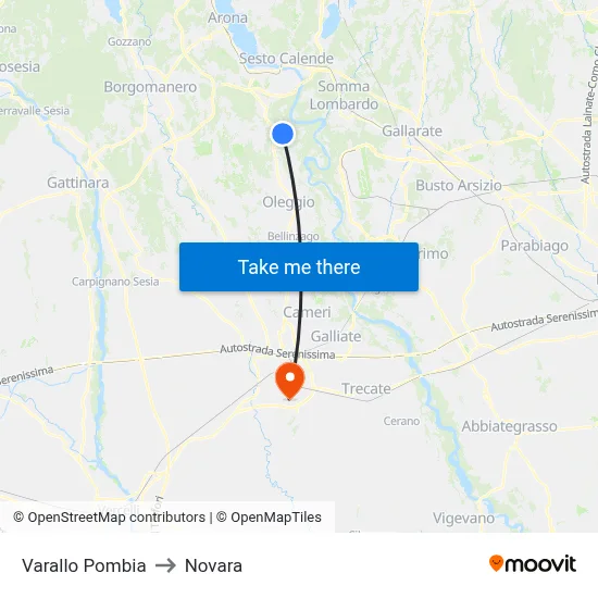 Varallo Pombia to Novara map