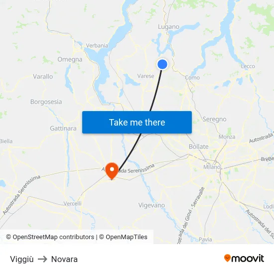 Viggiù to Novara map