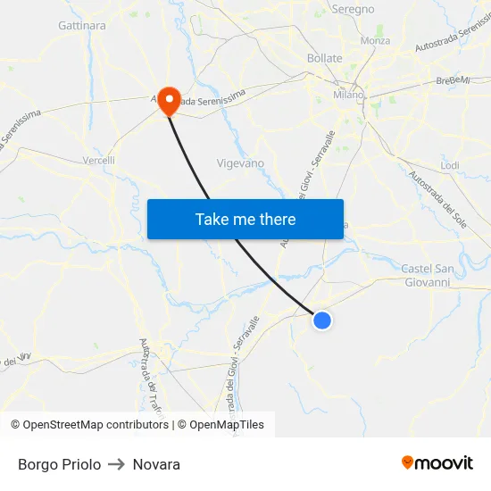 Borgo Priolo to Novara map