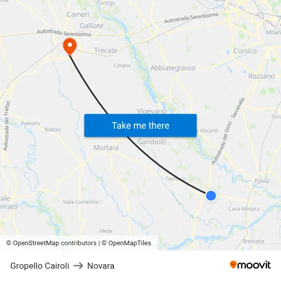 Gropello Cairoli to Novara map