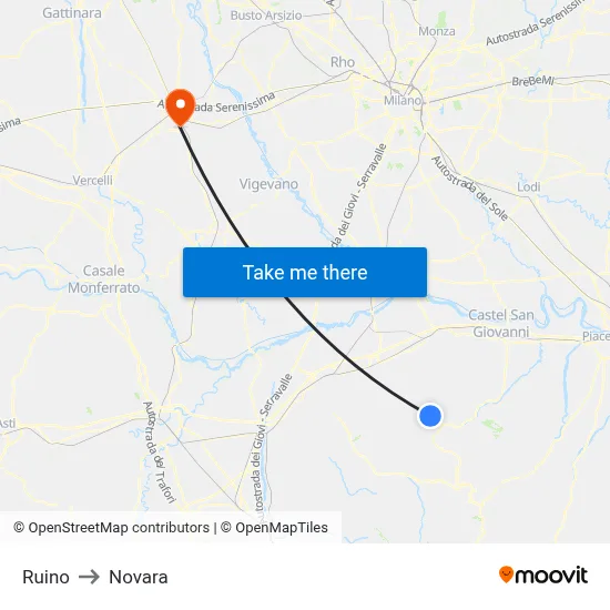 Ruino to Novara map