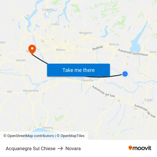 Acquanegra Sul Chiese to Novara map