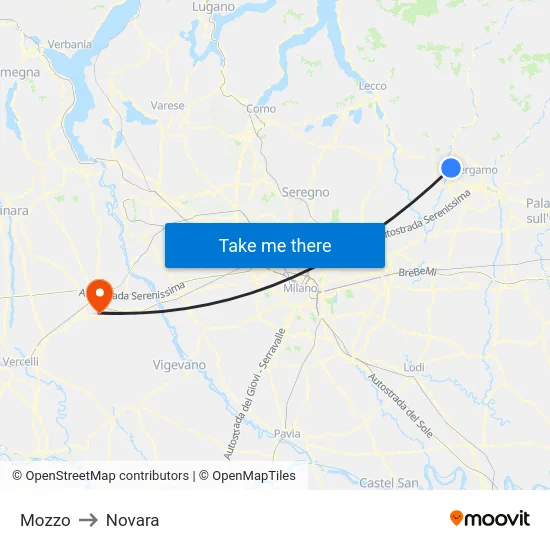Mozzo to Novara map
