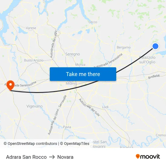 Adrara San Rocco to Novara map
