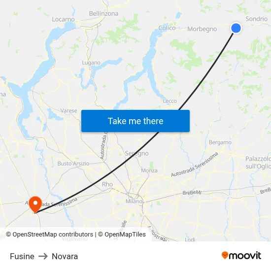 Fusine to Novara map