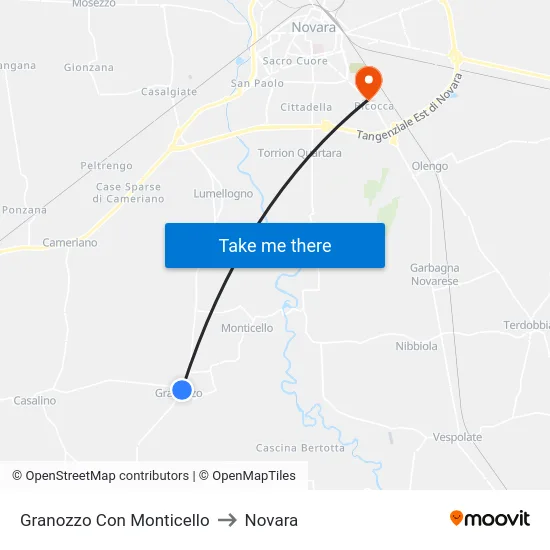 Granozzo Con Monticello to Novara map