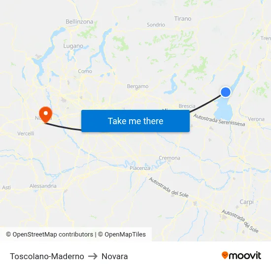 Toscolano-Maderno to Novara map