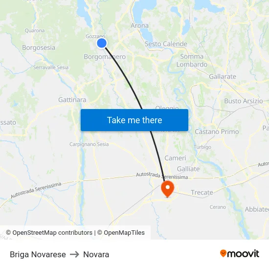 Briga Novarese to Novara map