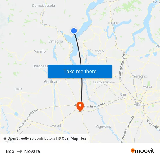 Bee to Novara map
