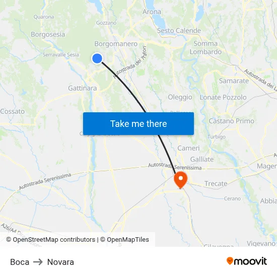 Boca to Novara map