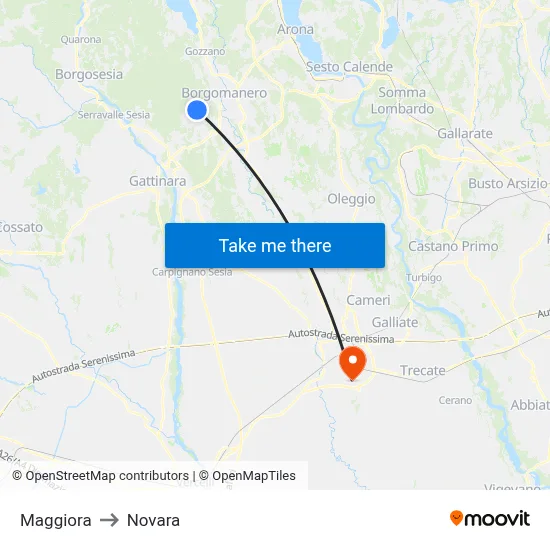 Maggiora to Novara map