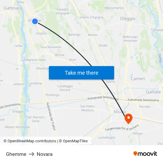 Ghemme to Novara map
