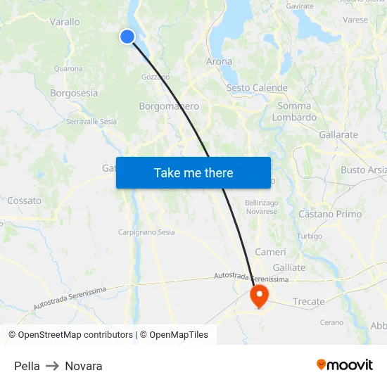 Pella to Novara map