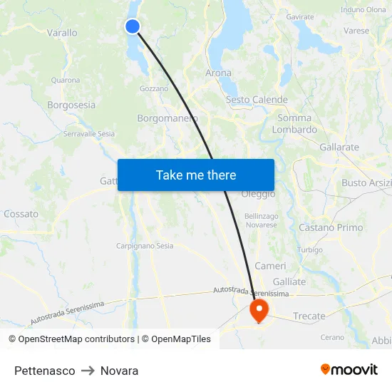 Pettenasco to Novara map