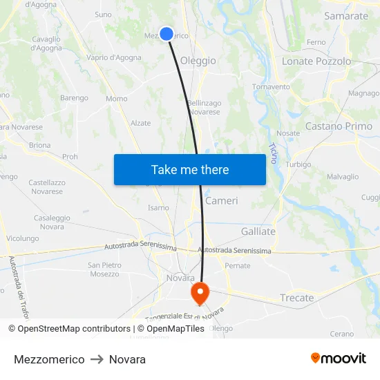 Mezzomerico to Novara map