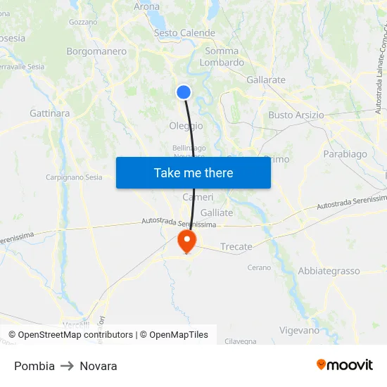 Pombia to Novara map