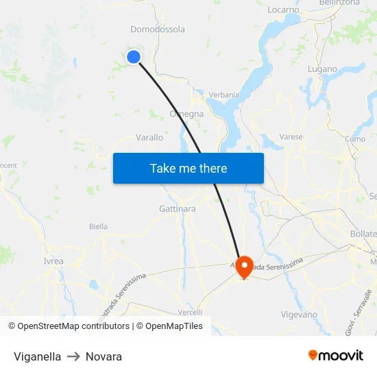 Viganella to Novara map