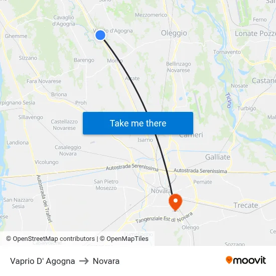 Vaprio D' Agogna to Novara map