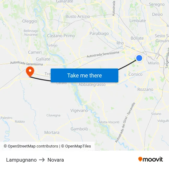 Lampugnano to Novara map