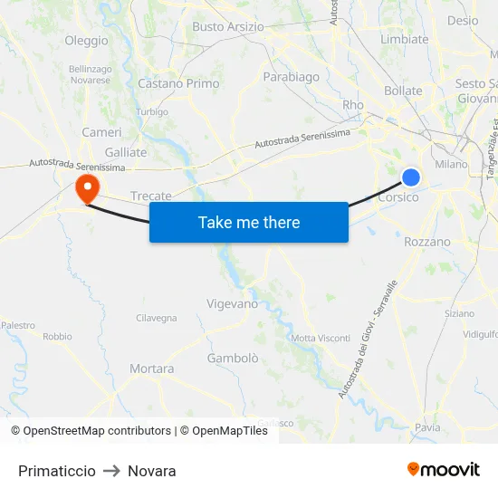 Primaticcio to Novara map