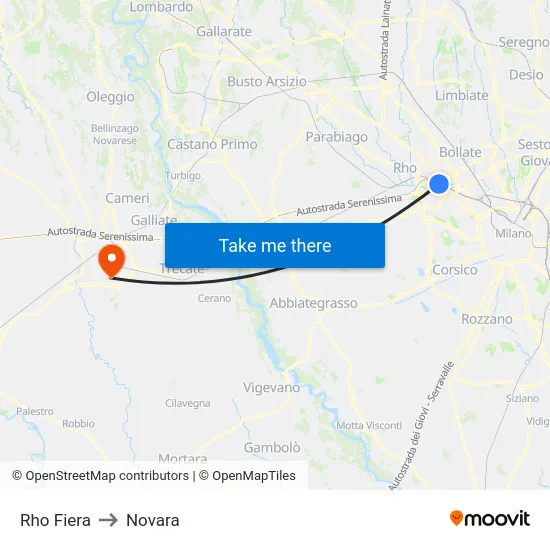 Rho Fiera to Novara map