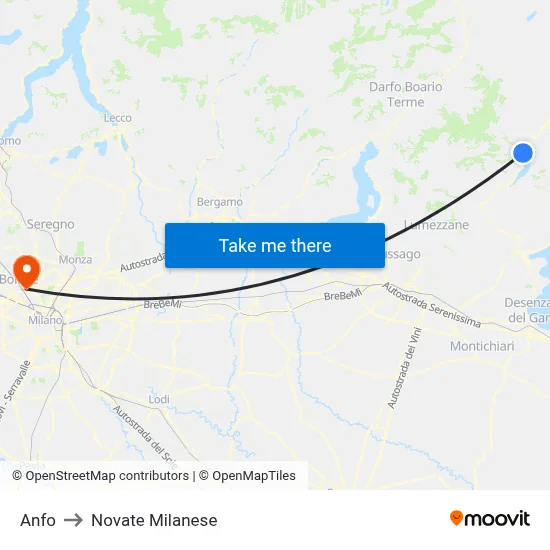 Anfo to Novate Milanese map