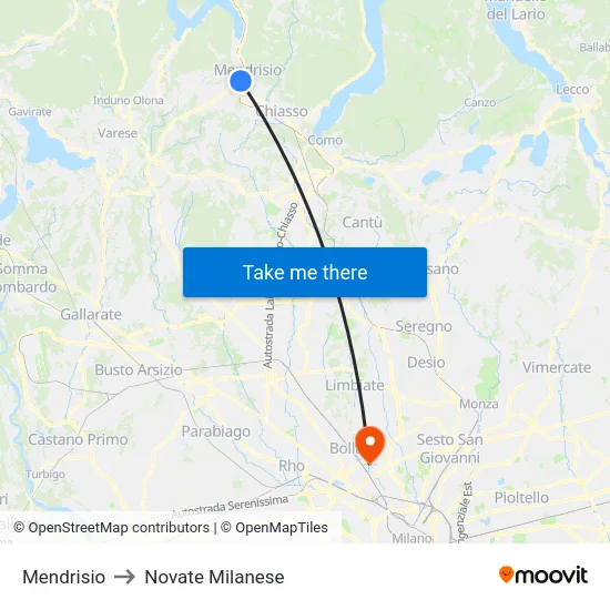 Mendrisio to Novate Milanese map
