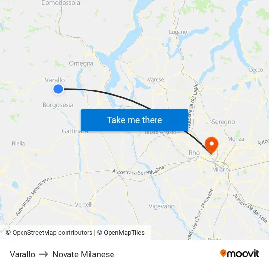 Varallo to Novate Milanese map