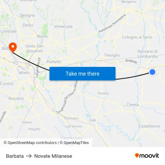Barbata to Novate Milanese map