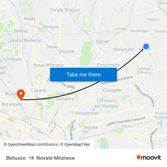 Bellusco to Novate Milanese map
