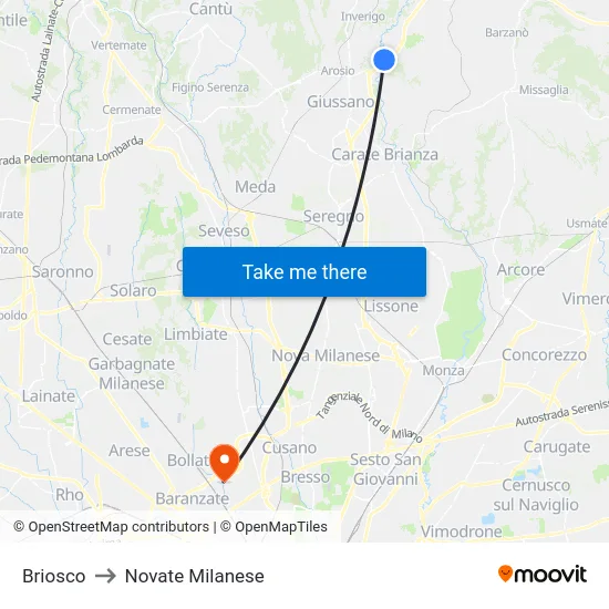 Briosco to Novate Milanese map