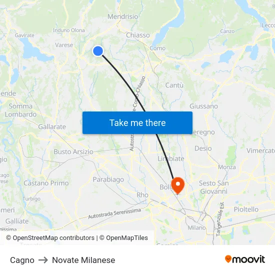 Cagno to Novate Milanese map