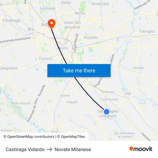 Castiraga Vidardo to Novate Milanese map