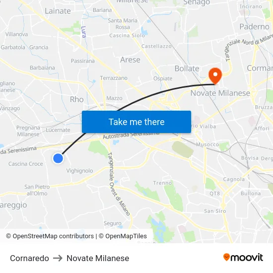Cornaredo to Novate Milanese map