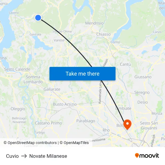 Cuvio to Novate Milanese map
