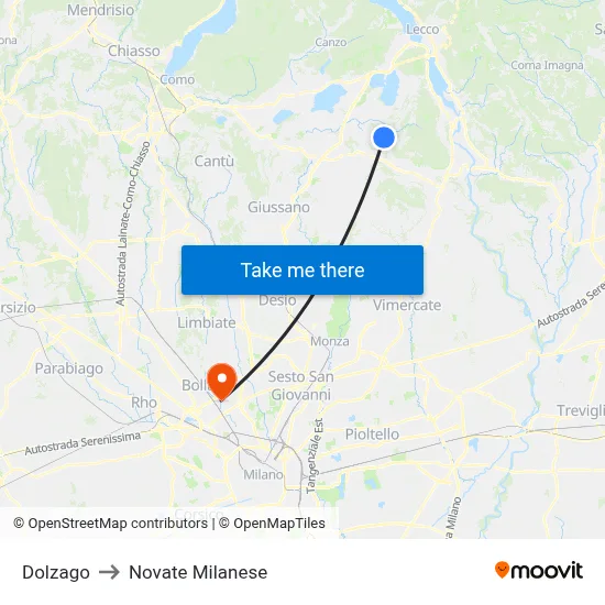 Dolzago to Novate Milanese map