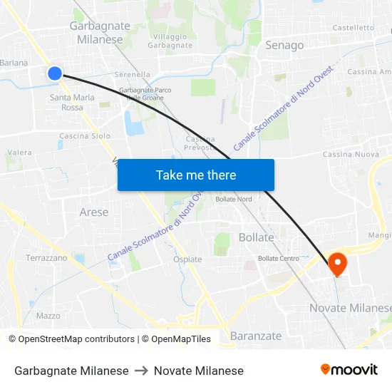 Garbagnate Milanese to Novate Milanese map