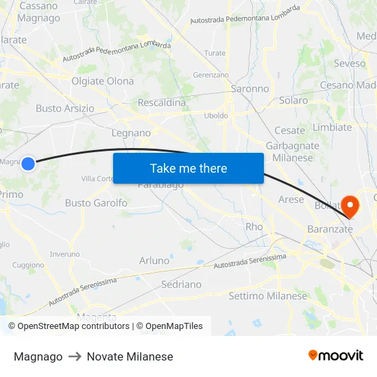 Magnago to Novate Milanese map
